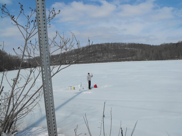 ice fishing on lake