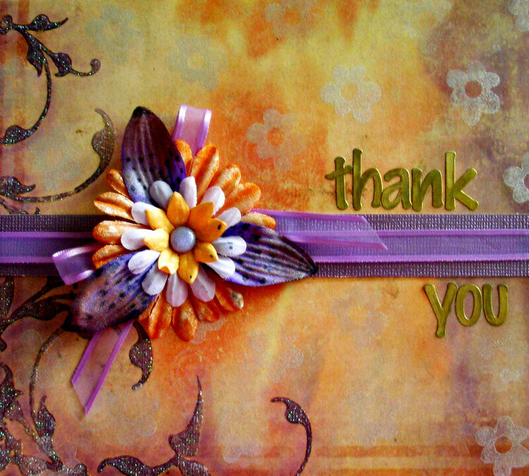 Thank You Card (Purple Floral/Glitter)
