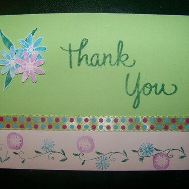 Thank You Card Green w/ Flowers