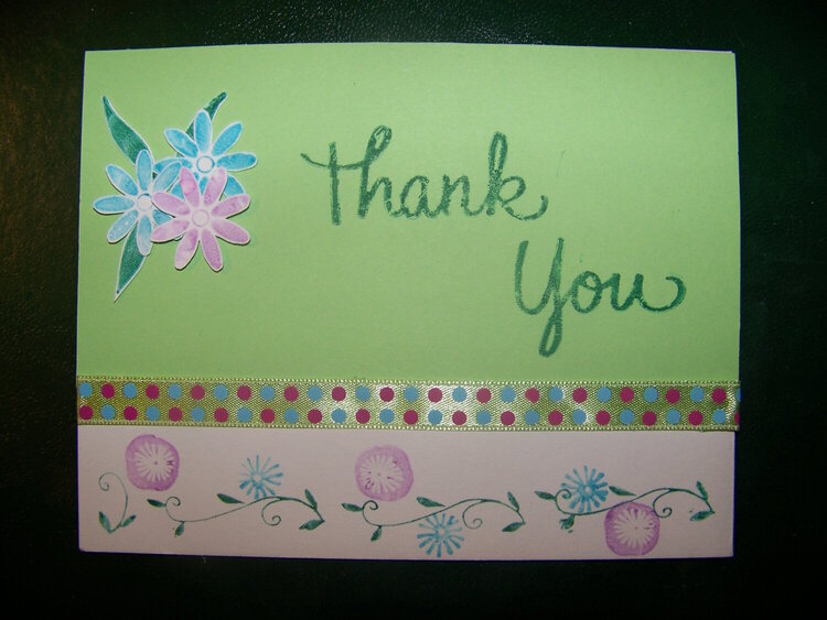 Thank You Card Green w/ Flowers