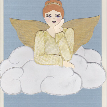 Paper pieced angel in the clouds