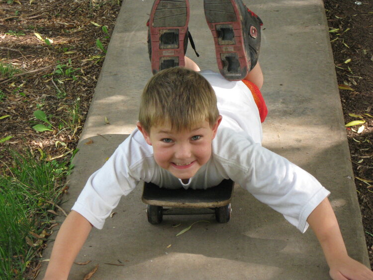 Matthew on his skateboard