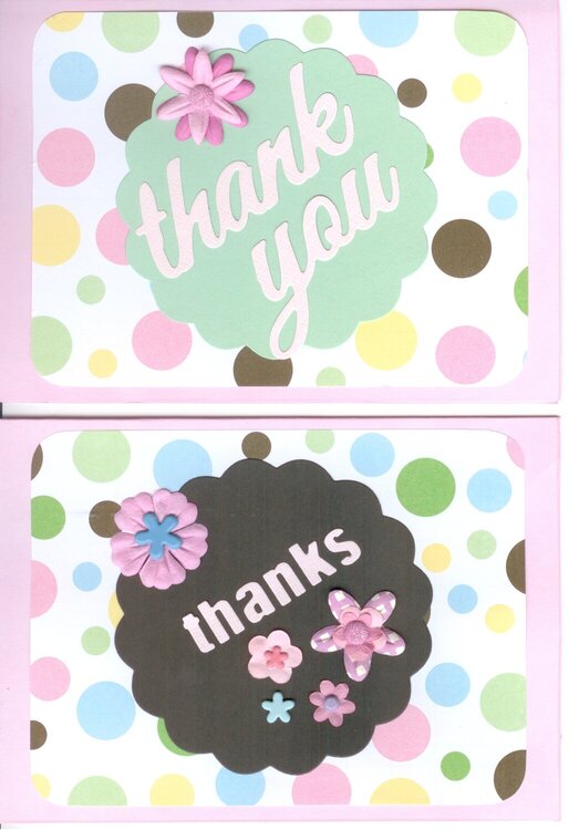 Thank You and Thanks Cards(2) pink w/ polka-dots