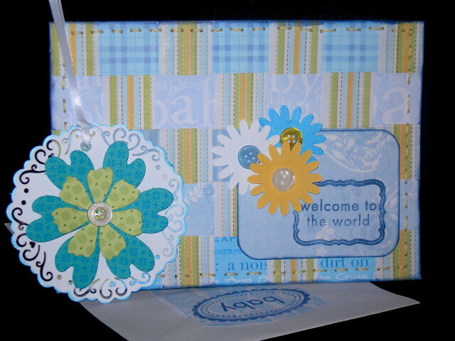 Hand-stitched Patchwork Baby card &amp; Gift Tag