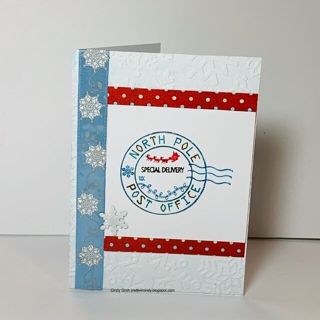 Deep Red stamps North Pole card