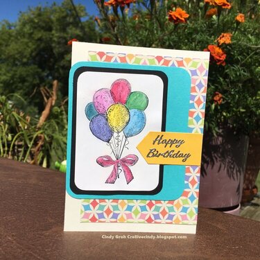 Deep Red stamps birthday balloons card