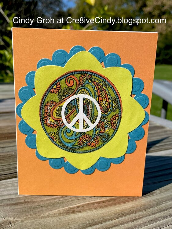 Peace cards with Paisley fabric circles