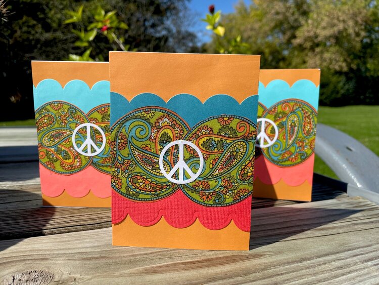 Peace cards with Paisley fabric circles