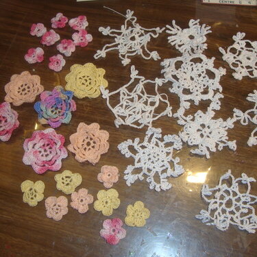 crocetted flowers and snowflakes