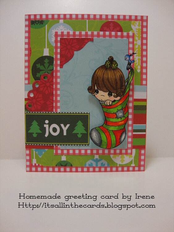 Girl in Stocking Precious Moments Christmas Card