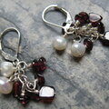 Garnet and Freshwater Pearls sterling earrings