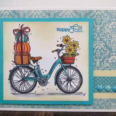 Happy Fall Card - Bike - teal
