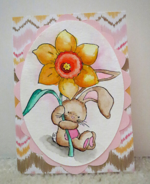 Easter card with pink scallop oval