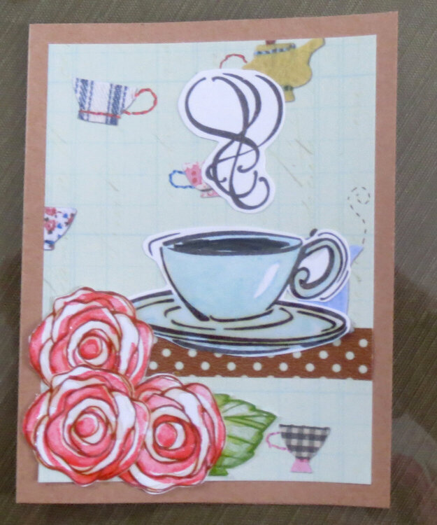 Blue coffee cup and roses card