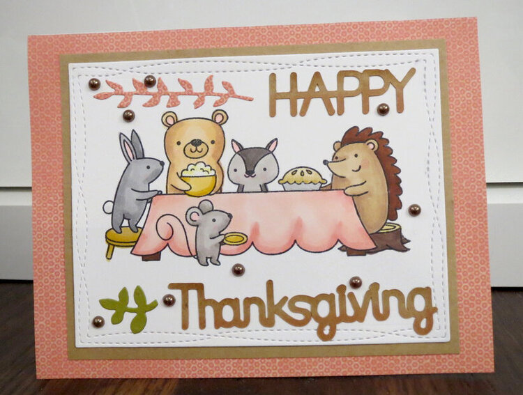 Critters feasting Thanksgiving card 1