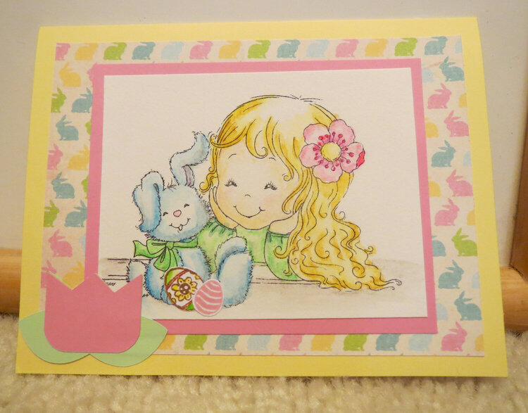Easter Card girl with bunny