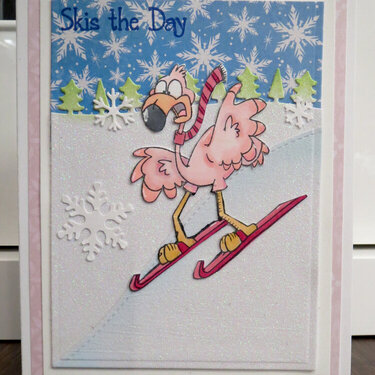 Skiing Flamingo Card 1