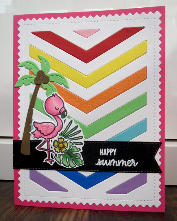 Rainbow Chevron - Fabulous Flamingo Card 1