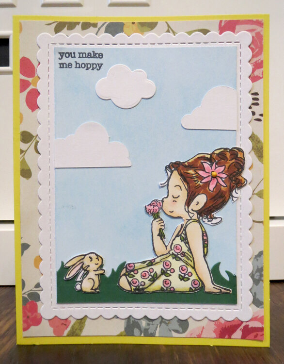Spring card girl with Bunny 1