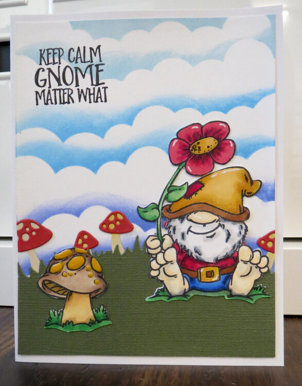 Gnome with flower and mushrooms Card