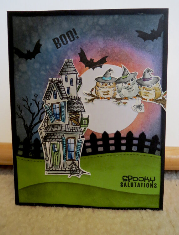 Haunted House Halloween Card and Owls