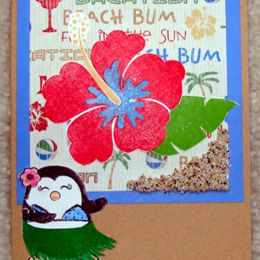 Hybiscus and penguin card for Operation Write Home