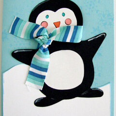 Penguin with stripped scarf Christmas 2008 Card