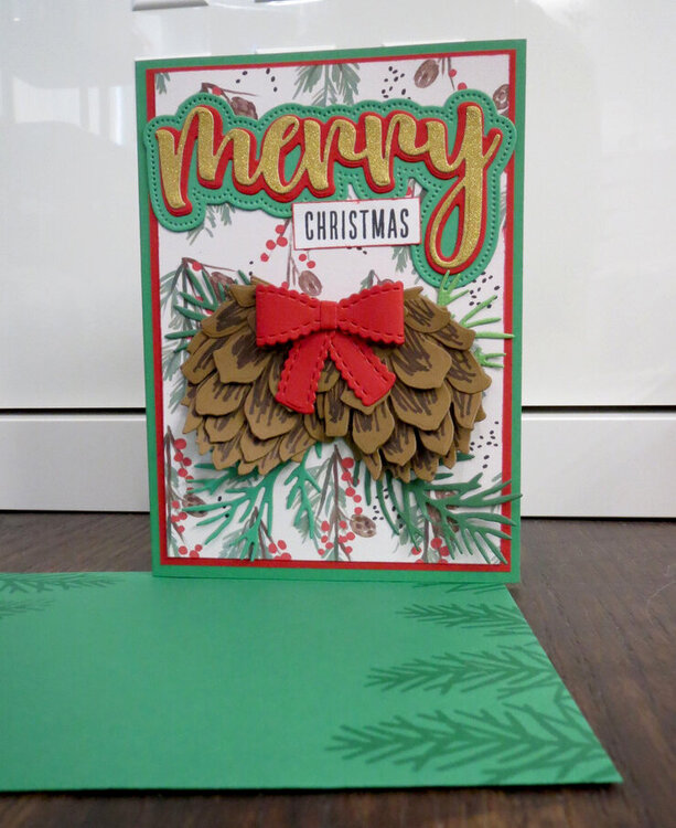 Gold Pinecone Christmas Card and envelope 1