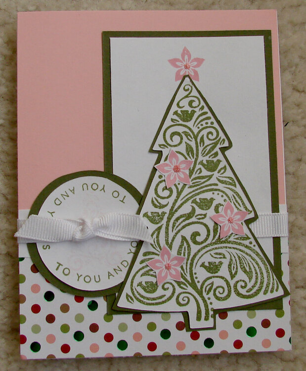 Pink and Green Christmas card with Tree 2011