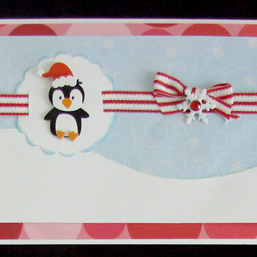 Penguin Card with red and white ribbon