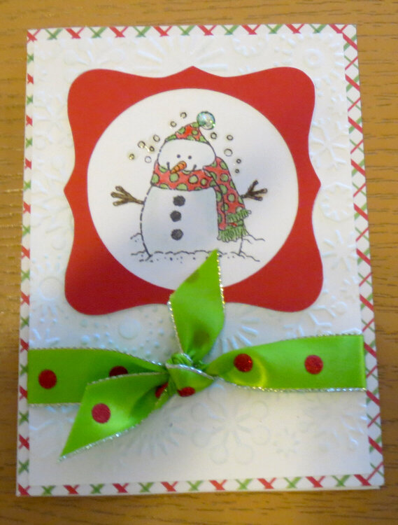 Snowman card with bow 1