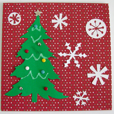 Square card with tree and snowflakes