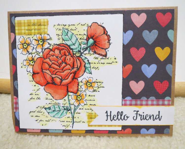 Hello Friend card with hearts and flowers