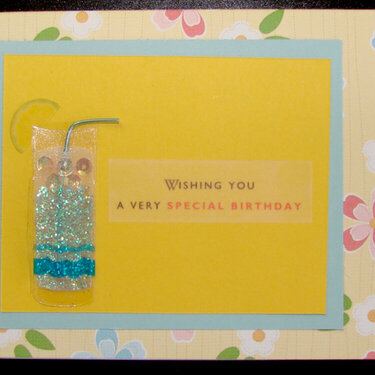 Yellow Birthday card with blue beverage