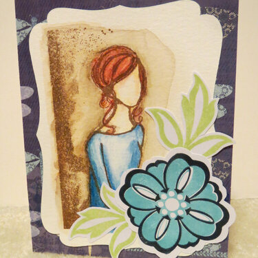 Card with girl and flower