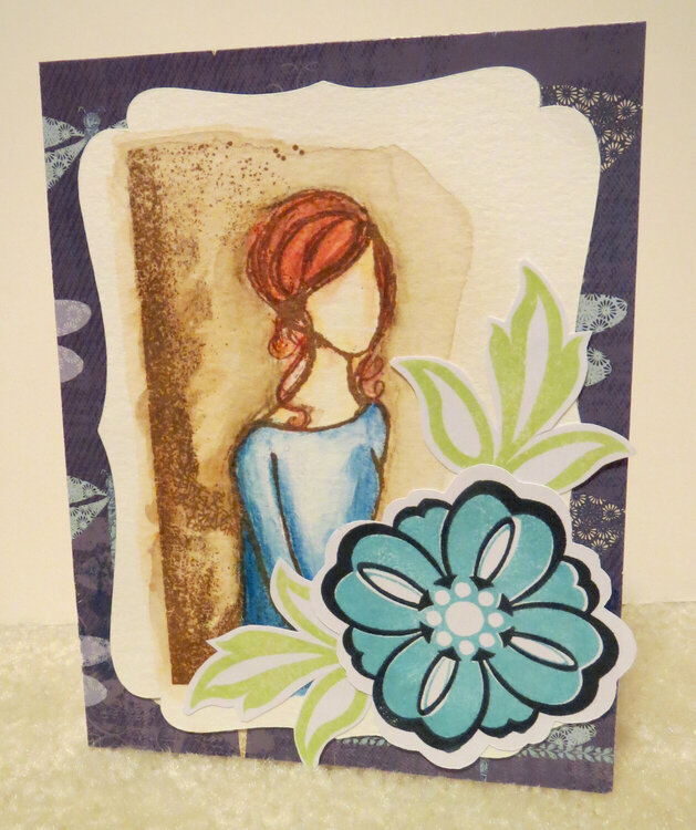 Card with girl and flower