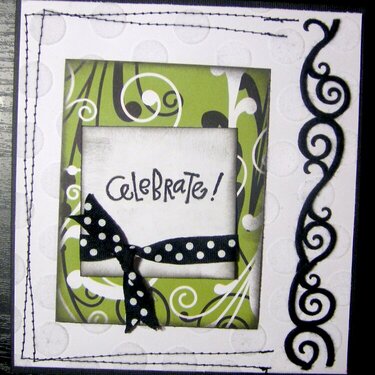 Green/White/Black Celebrate Card with Border stitching and velvet ribbon
