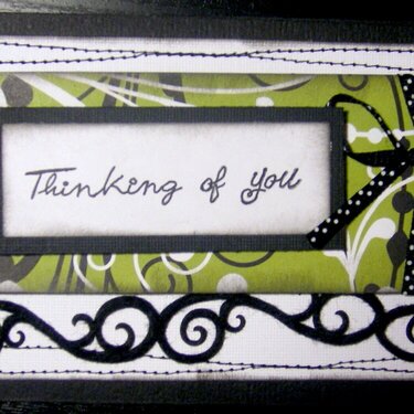 green/black/white Thinking of you Card with Velvet, Border stitching, and double round bow