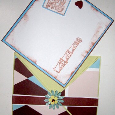 teal and brown birthday envelope and tag
