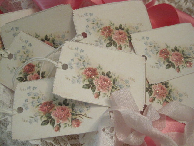 Shabby Roses Glitter Gift Tags Set