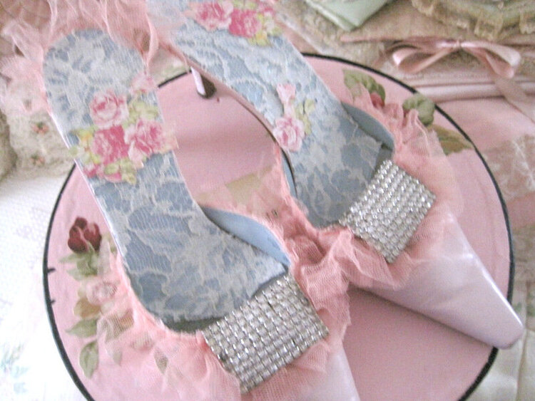 Altered Vintage Hat Box and Paper Lace Shoes