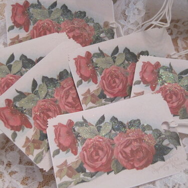 Shabby Red Roses Glitter Gift Tags