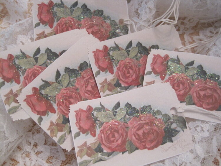 Shabby Red Roses Glitter Gift Tags