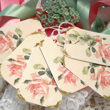 Shabby Rose Glitter Holiday Gift Tags