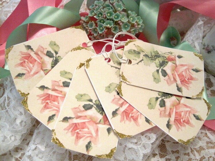 Shabby Rose Glitter Holiday Gift Tags