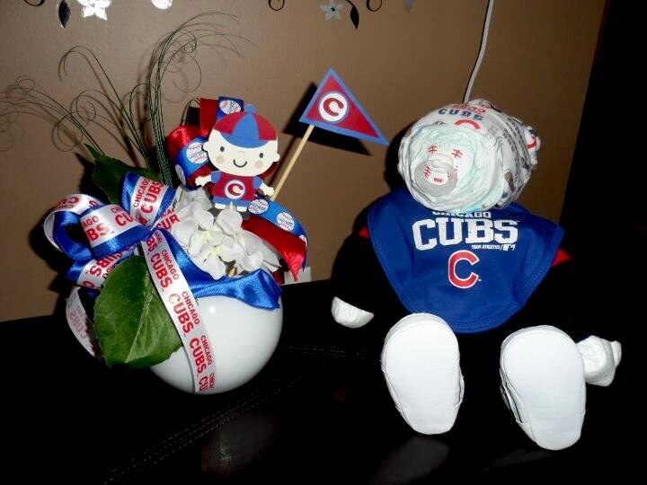 Cubs themed BABY SHOWER CENTERPIECES AND DIAPER BABY