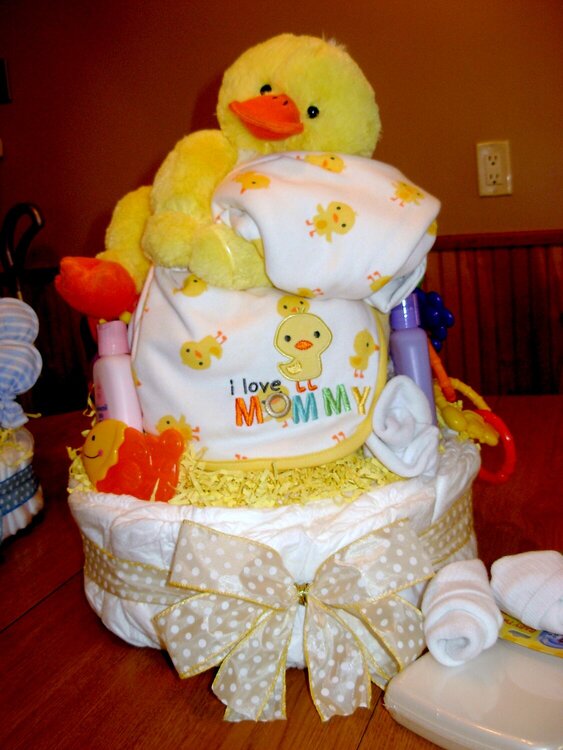 Nuetral I love Mommy Duckie Diaper cake