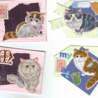 4 Handmade Scrapbook Pet Cat Tags