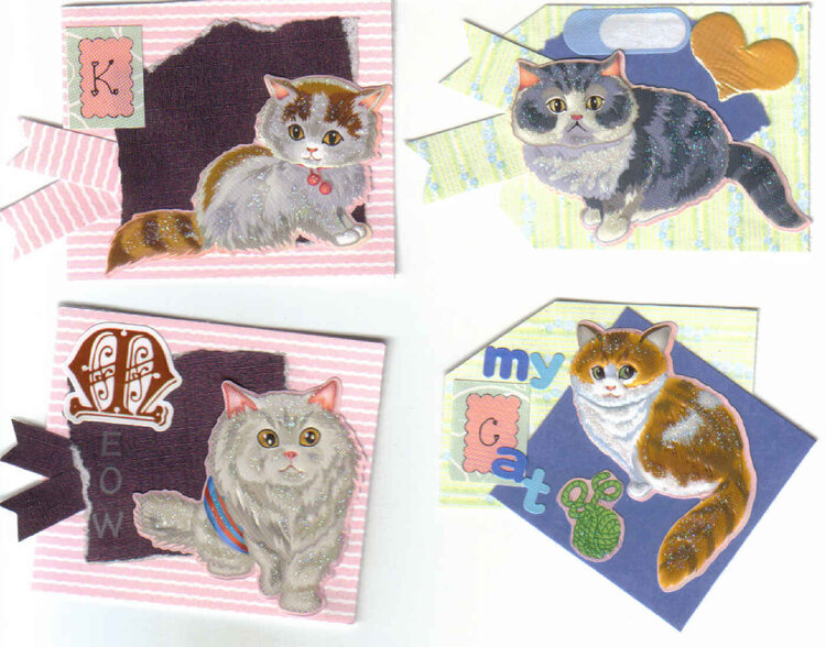 4 Handmade Scrapbook Pet Cat Tags