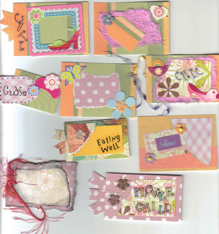 CUTE, Eating well, CHIC, FLOWER CHILD, Cutie, Time Handmade Scrapbook Tags